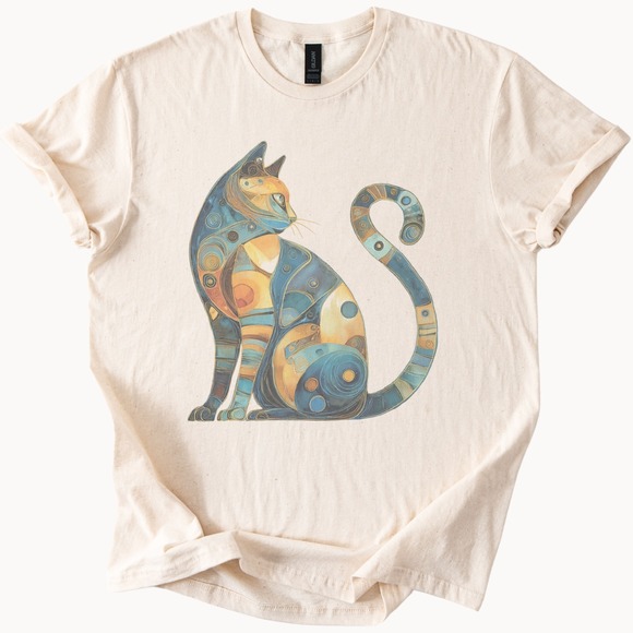 Gildan Tops - Art Deco Cat Graphic Tee Mystical Geometric Design